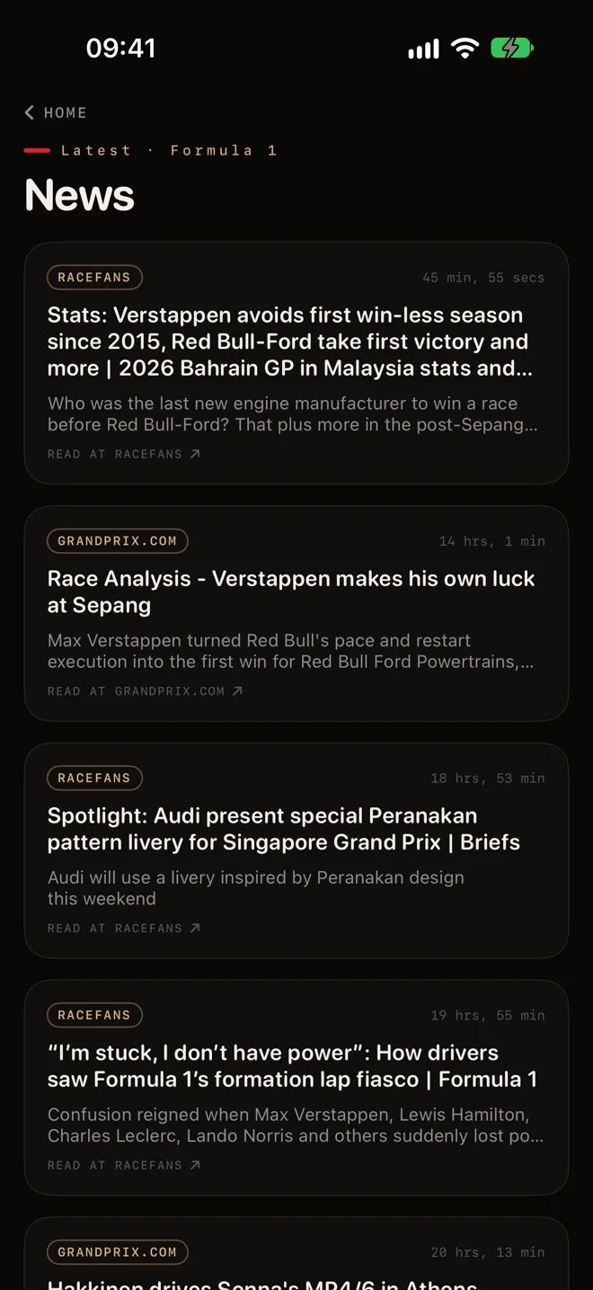 Team 44 on iPhone: the F1 news feed